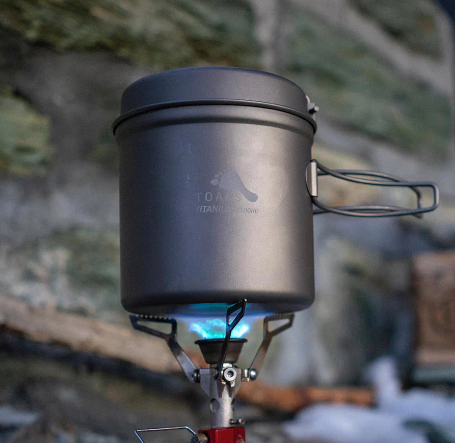 TOAKS Titanium 1100ml cooking on a stove